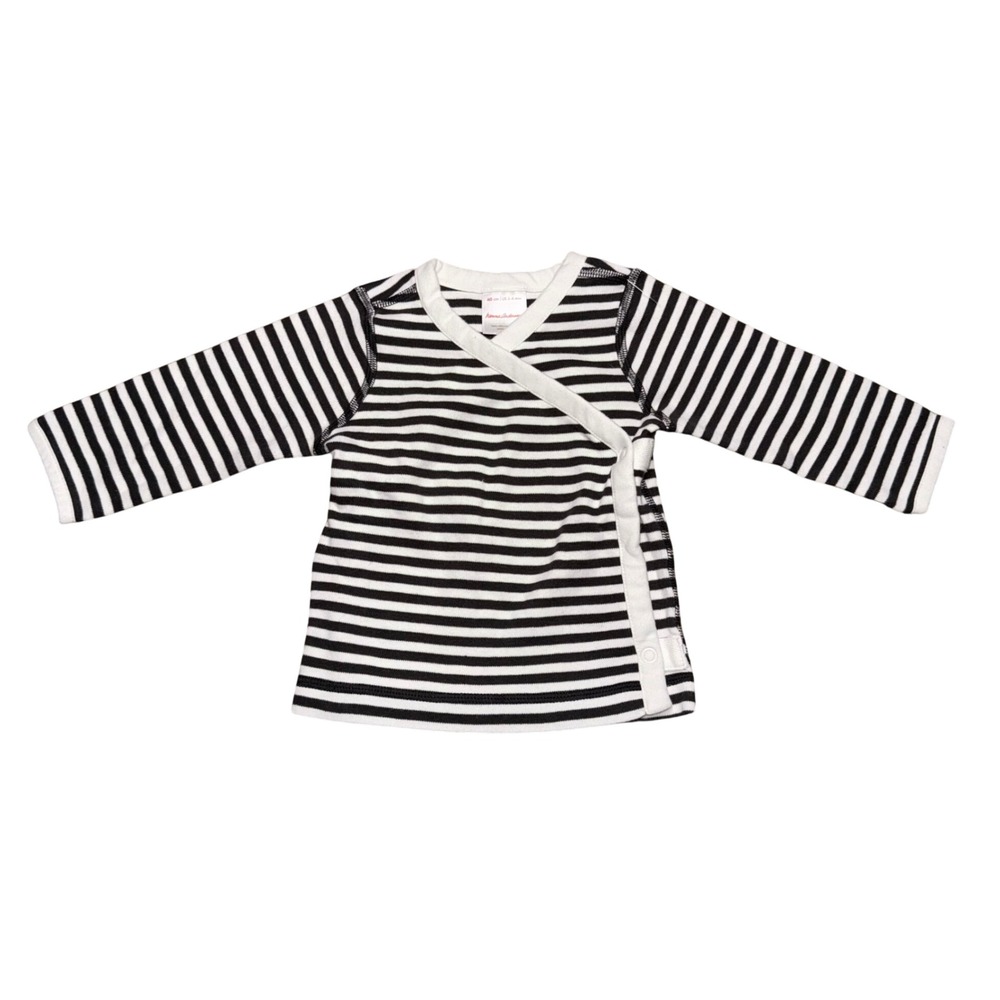 Hanna Andersson Black White Stripe Wrap‎ Long Sleeve Cotton Baby Top 3-6 Months